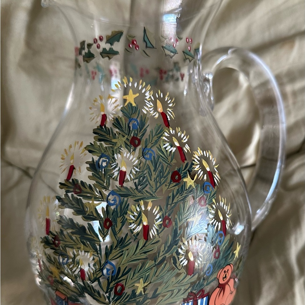 Festive Christmas Tree Glass Pitcher